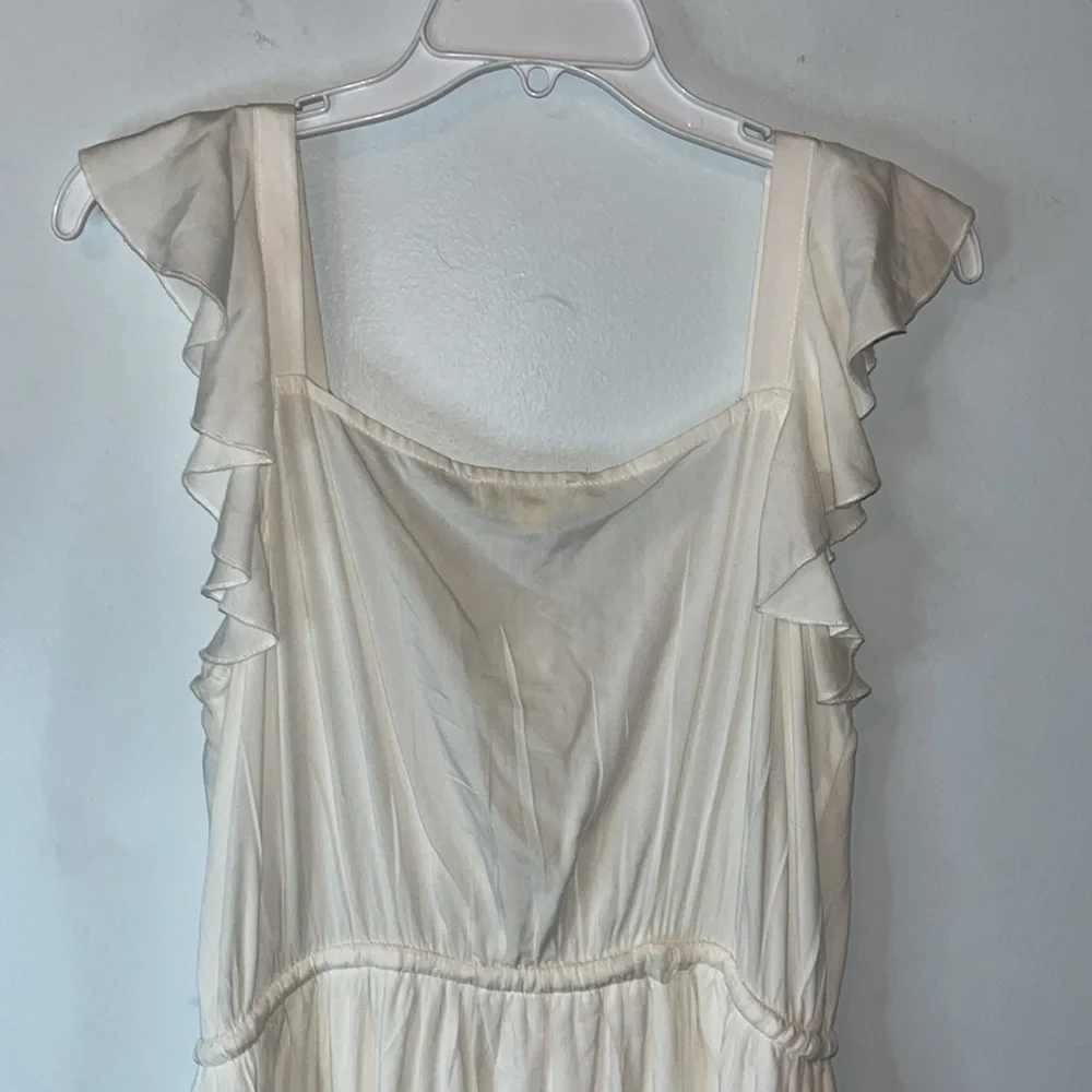 Indigo Rose Size Large Ruffle Sleeveless Button Front Off White High Low Dress - Picture 5 of 10